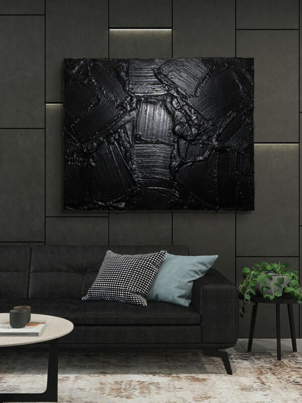 Obsidian Dream - gestural abstract black painting - Image 5