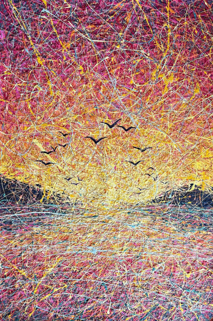 Whispers at the Edge of Daybreak (Seaguls and red sunset), 2023 Nadin Antoniuk