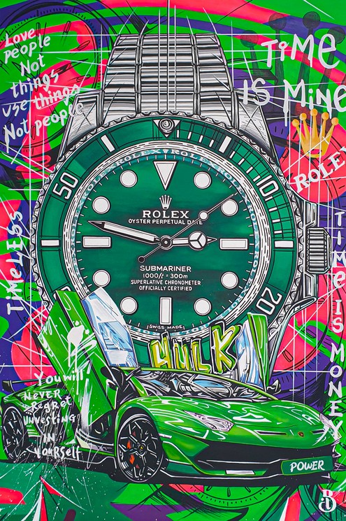 (The Green Power - Rolex Hulk Submariner - Lamborghini Aventador by Belart Collective