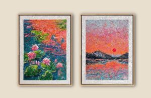 When Calm Becomes Alive - diptych, cappuccino frame by Nadin Antoniuk