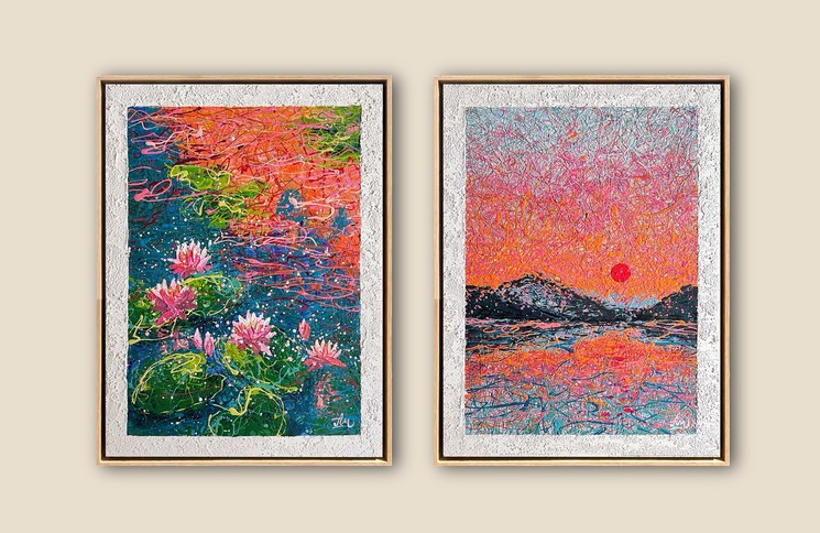 When Calm Becomes Alive - diptych, cappuccino frame by Nadin Antoniuk