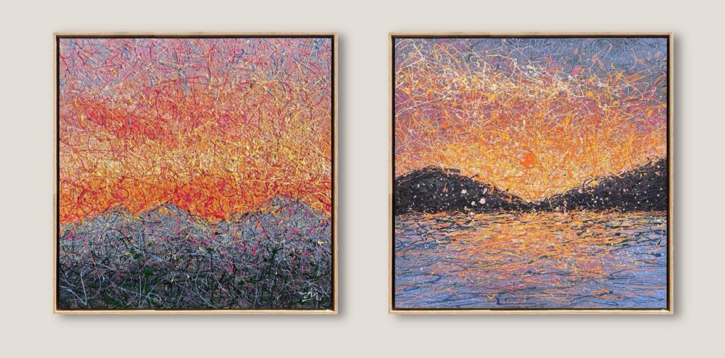 Velvet sunrise - diptych, framed by Nadin Antoniuk